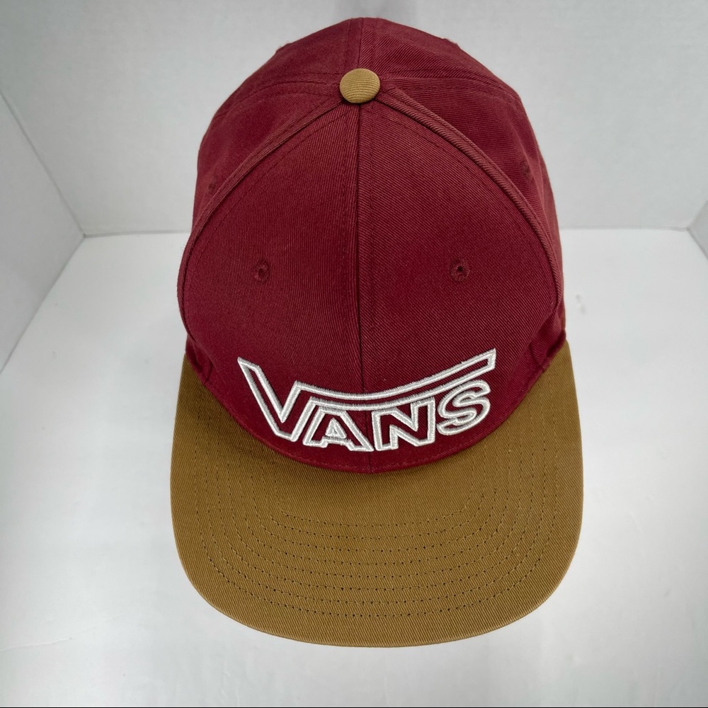VANS Off The Wall Snapback Flat Brim Skater Hat Garnet Tan White Logo One Size - Picture 6 of 12